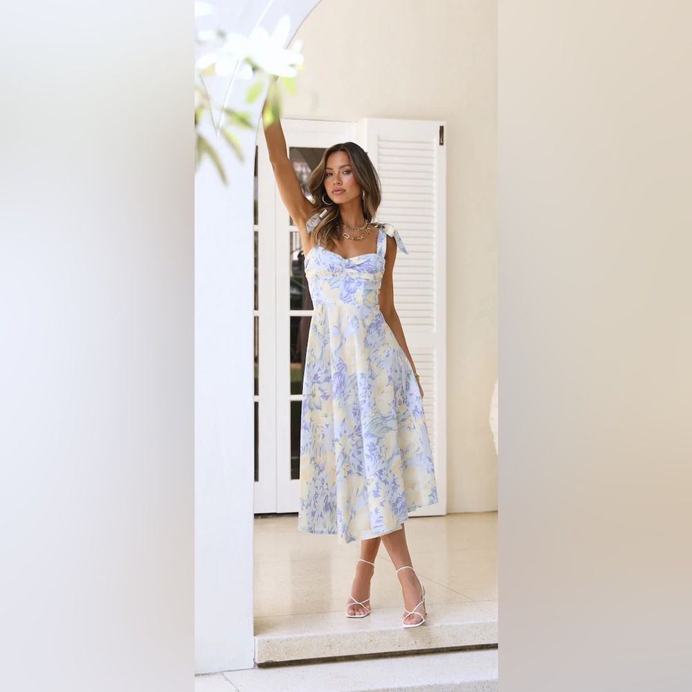 Hello Molly Blue and Yellow Floral Midi Dress - Picture 2 of 4
